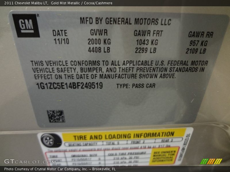 Gold Mist Metallic / Cocoa/Cashmere 2011 Chevrolet Malibu LT