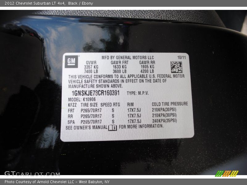 Black / Ebony 2012 Chevrolet Suburban LT 4x4