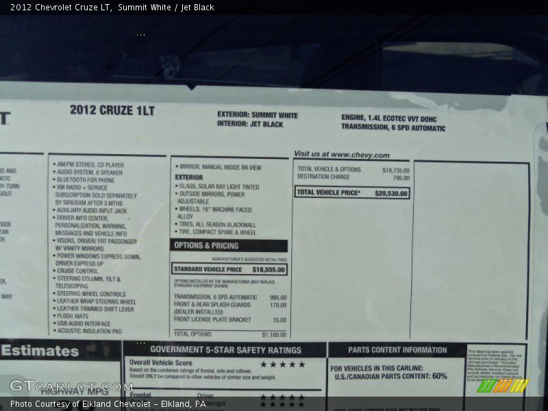 Summit White / Jet Black 2012 Chevrolet Cruze LT
