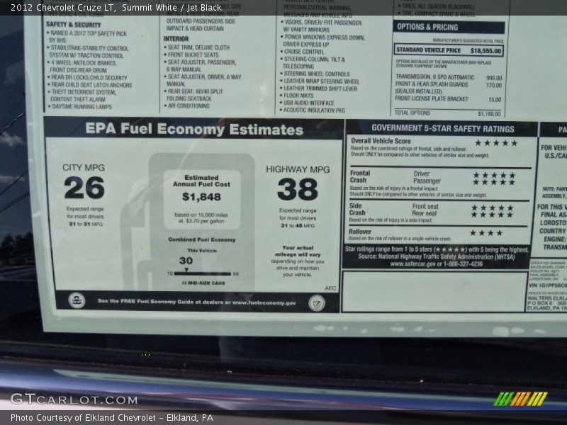 Summit White / Jet Black 2012 Chevrolet Cruze LT