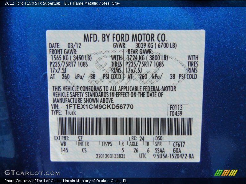 Blue Flame Metallic / Steel Gray 2012 Ford F150 STX SuperCab