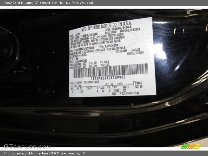 Black / Dark Charcoal 2002 Ford Mustang GT Convertible