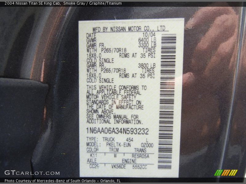 Smoke Gray / Graphite/Titanium 2004 Nissan Titan SE King Cab