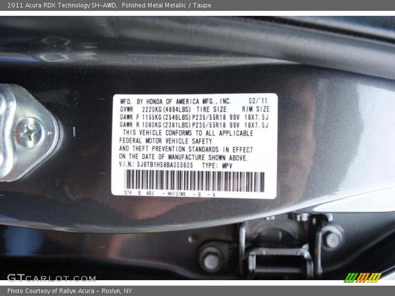 Polished Metal Metallic / Taupe 2011 Acura RDX Technology SH-AWD
