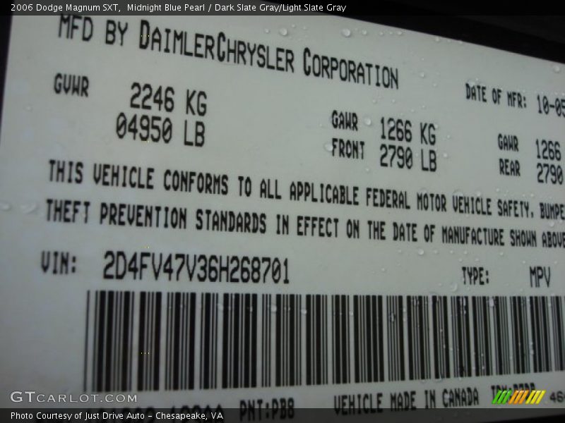 Midnight Blue Pearl / Dark Slate Gray/Light Slate Gray 2006 Dodge Magnum SXT