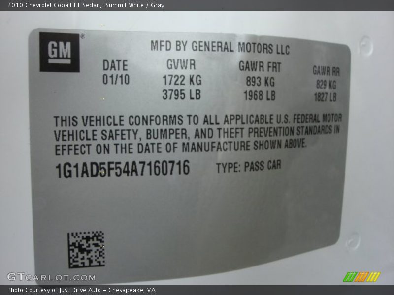 Summit White / Gray 2010 Chevrolet Cobalt LT Sedan