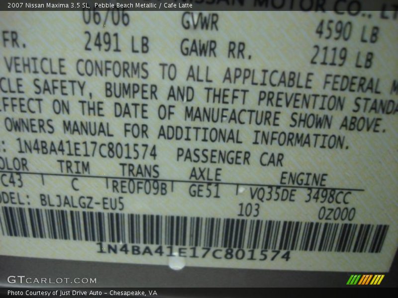 Pebble Beach Metallic / Cafe Latte 2007 Nissan Maxima 3.5 SL