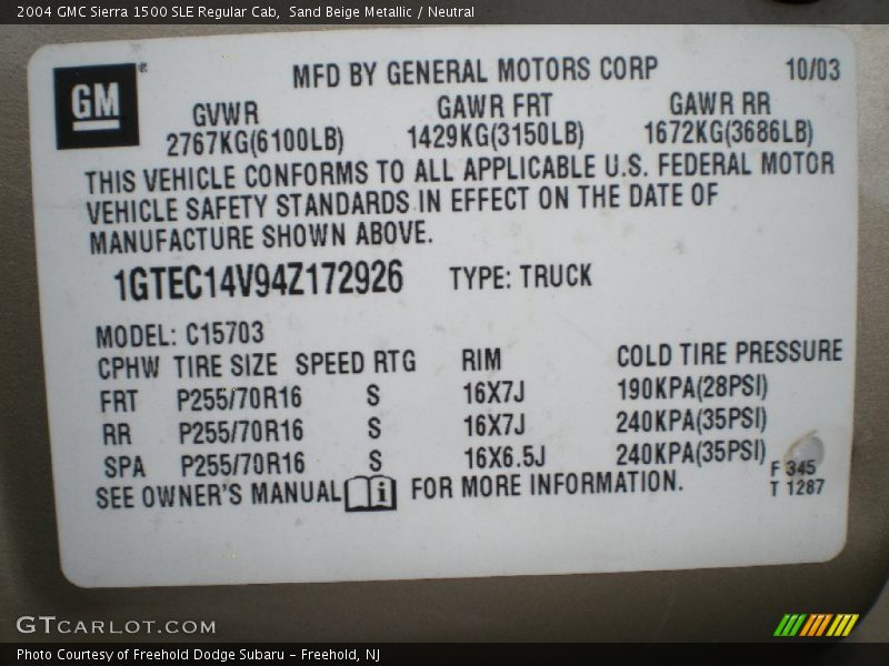 Sand Beige Metallic / Neutral 2004 GMC Sierra 1500 SLE Regular Cab