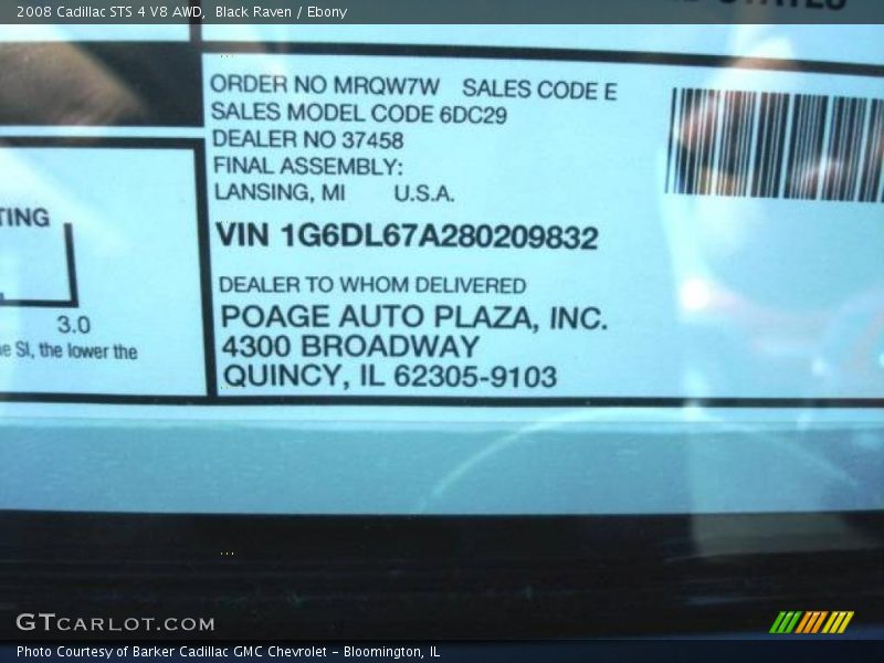 Black Raven / Ebony 2008 Cadillac STS 4 V8 AWD