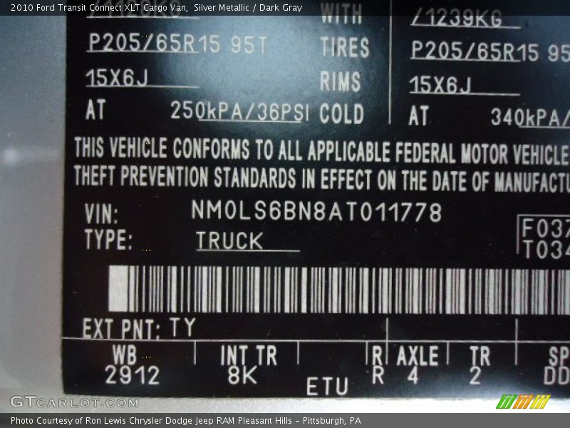 Silver Metallic / Dark Gray 2010 Ford Transit Connect XLT Cargo Van