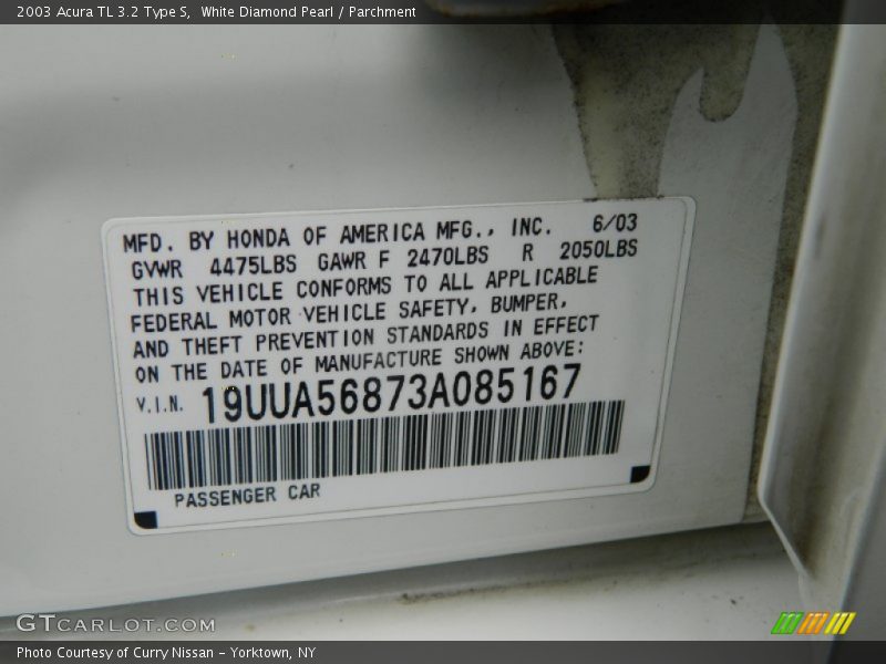 White Diamond Pearl / Parchment 2003 Acura TL 3.2 Type S