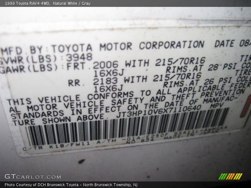 Natural White / Gray 1999 Toyota RAV4 4WD