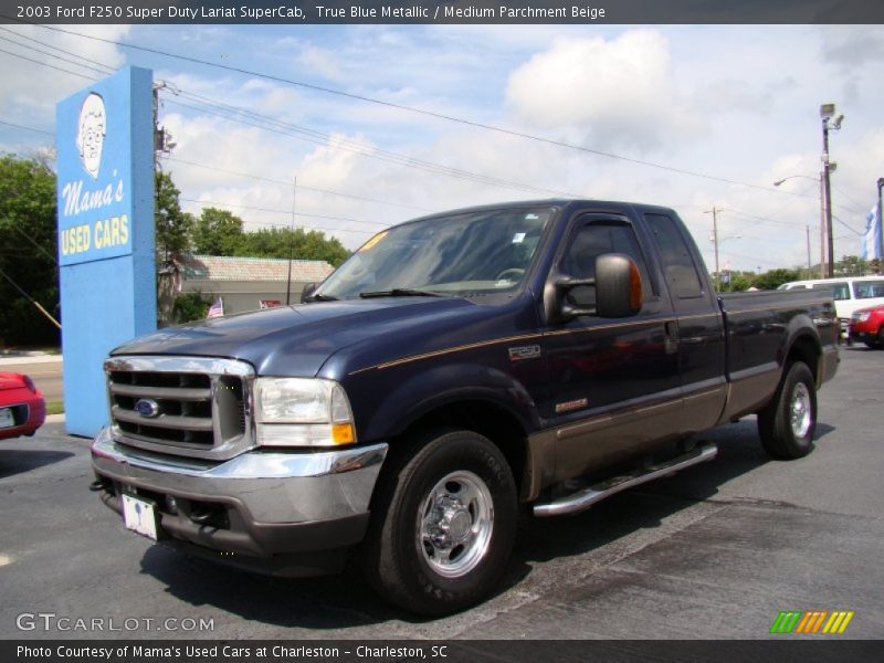 True Blue Metallic / Medium Parchment Beige 2003 Ford F250 Super Duty Lariat SuperCab