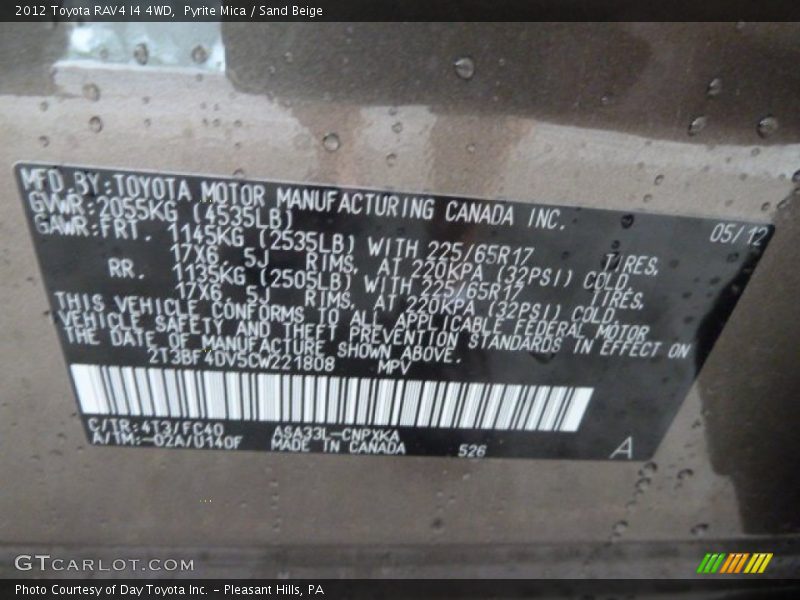 Pyrite Mica / Sand Beige 2012 Toyota RAV4 I4 4WD