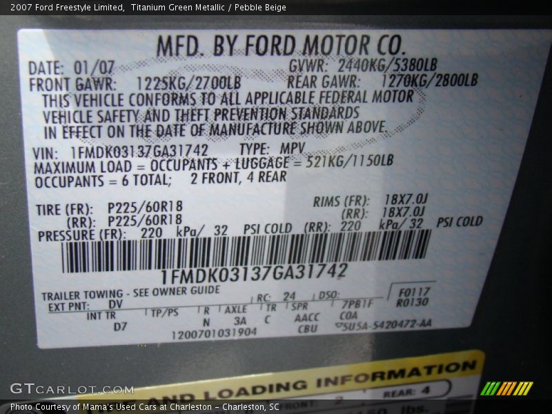 Titanium Green Metallic / Pebble Beige 2007 Ford Freestyle Limited