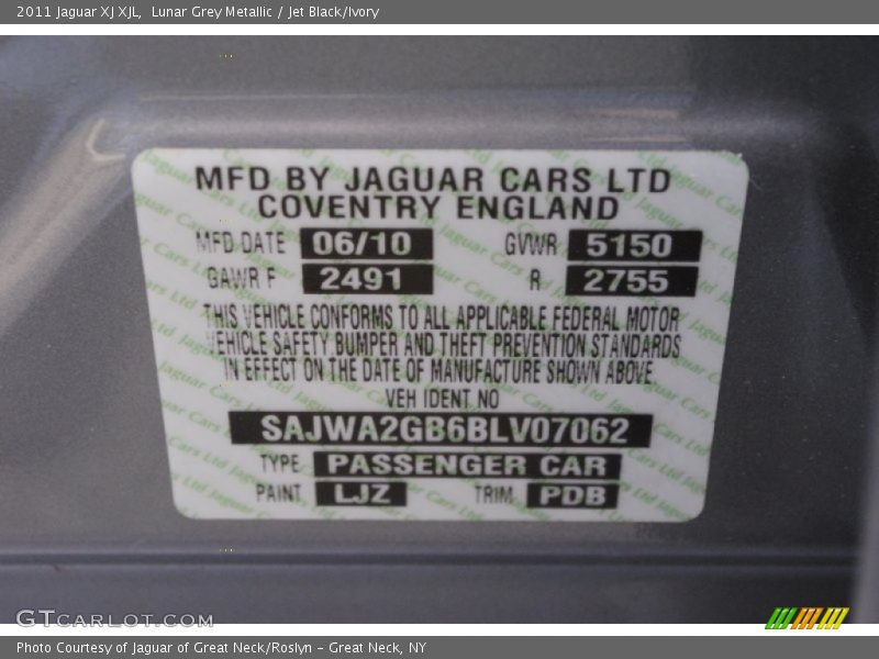 2011 XJ XJL Lunar Grey Metallic Color Code LJZ
