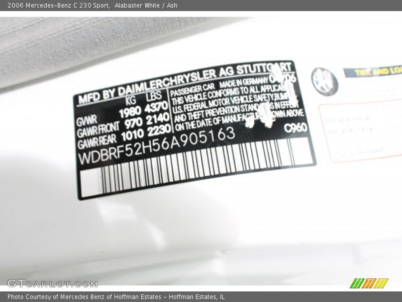 Alabaster White / Ash 2006 Mercedes-Benz C 230 Sport