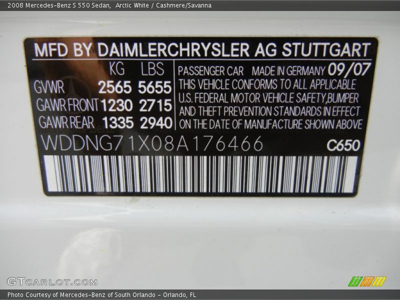 Arctic White / Cashmere/Savanna 2008 Mercedes-Benz S 550 Sedan