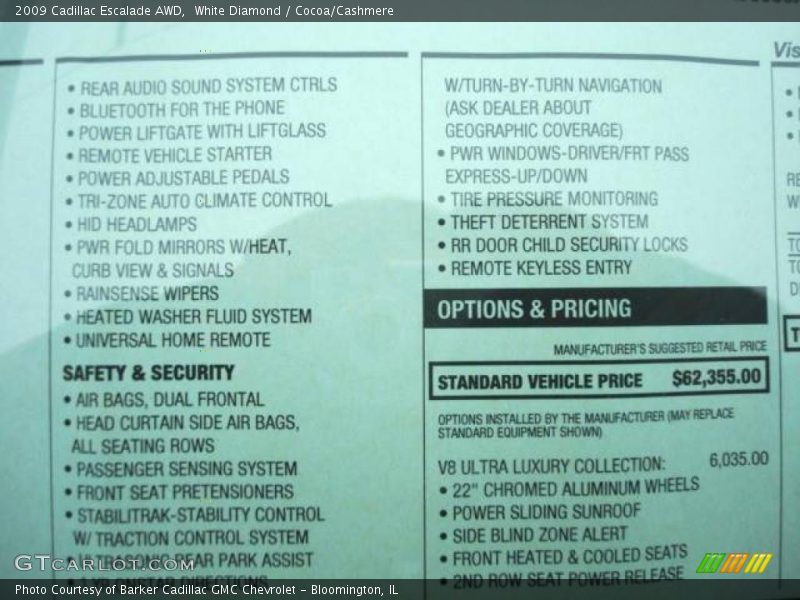 White Diamond / Cocoa/Cashmere 2009 Cadillac Escalade AWD