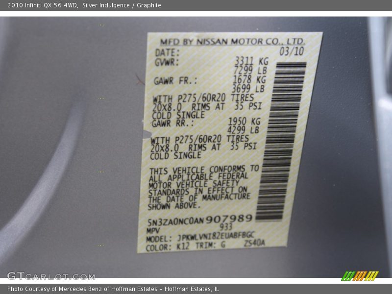 Silver Indulgence / Graphite 2010 Infiniti QX 56 4WD