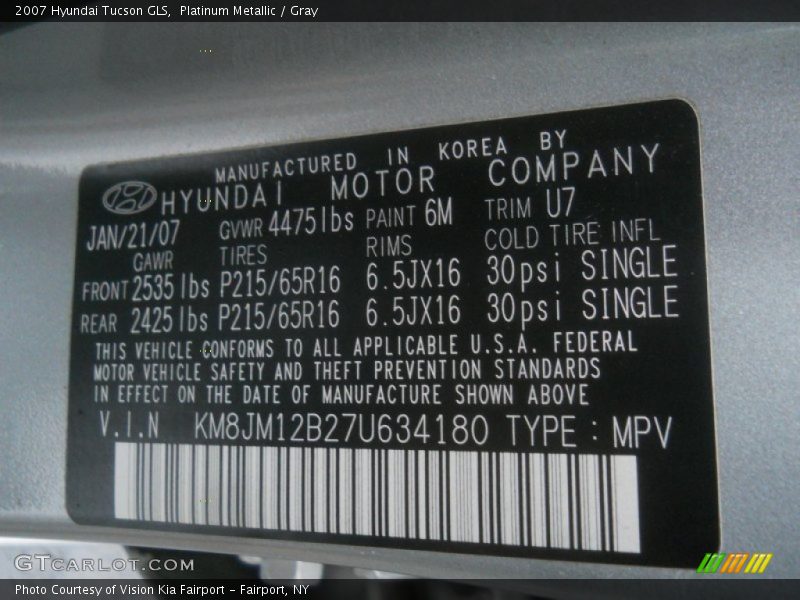 Platinum Metallic / Gray 2007 Hyundai Tucson GLS