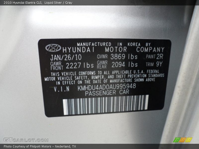 Liquid Silver / Gray 2010 Hyundai Elantra GLS