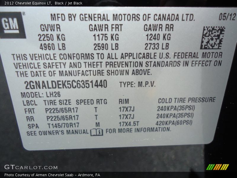Black / Jet Black 2012 Chevrolet Equinox LT