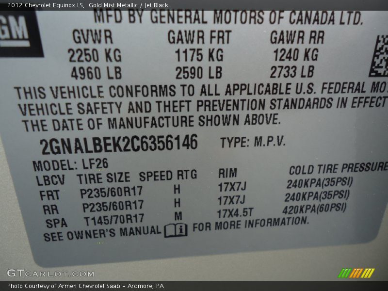 Gold Mist Metallic / Jet Black 2012 Chevrolet Equinox LS