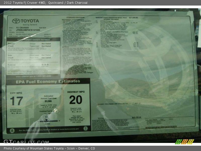  2012 FJ Cruiser 4WD Window Sticker