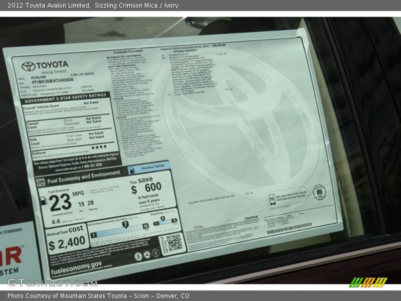 Sizzling Crimson Mica / Ivory 2012 Toyota Avalon Limited
