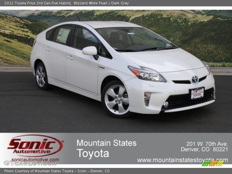 Blizzard White Pearl / Dark Gray 2012 Toyota Prius 3rd Gen Five Hybrid
