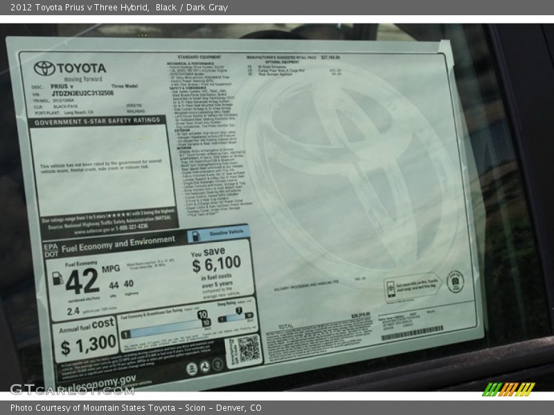 Black / Dark Gray 2012 Toyota Prius v Three Hybrid