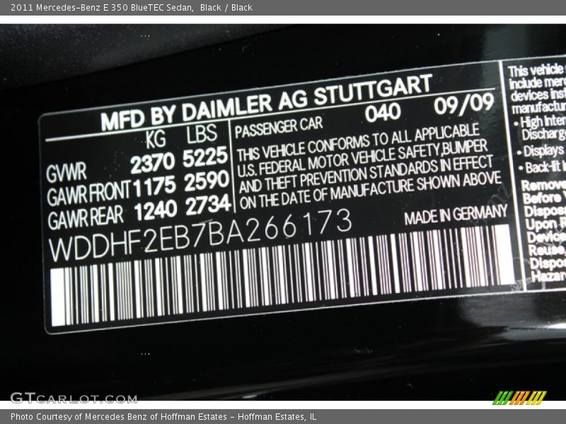 Black / Black 2011 Mercedes-Benz E 350 BlueTEC Sedan