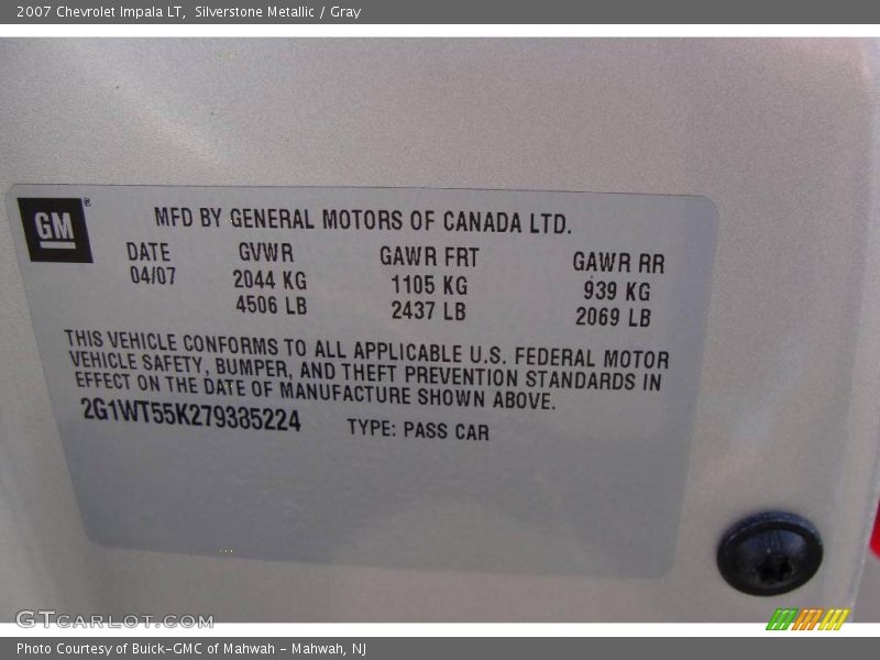 Silverstone Metallic / Gray 2007 Chevrolet Impala LT