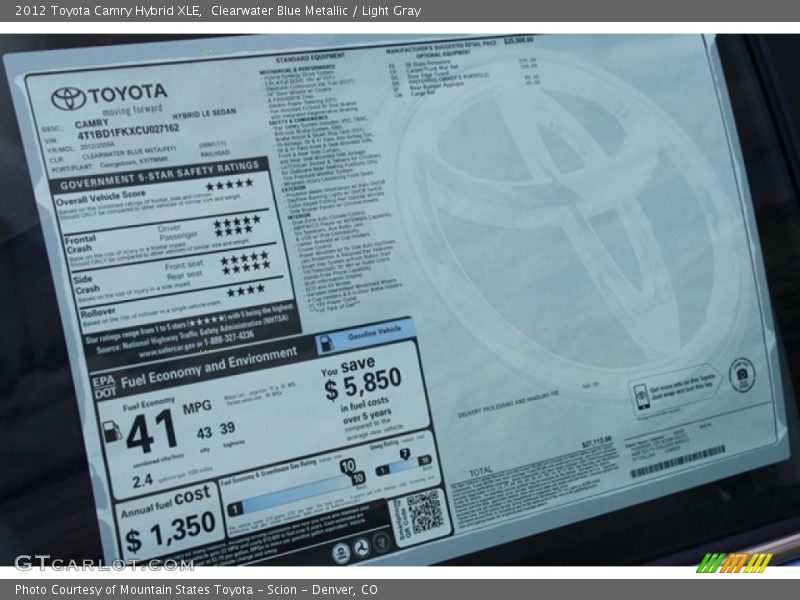 Clearwater Blue Metallic / Light Gray 2012 Toyota Camry Hybrid XLE