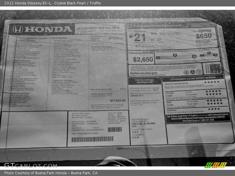 Crystal Black Pearl / Truffle 2012 Honda Odyssey EX-L