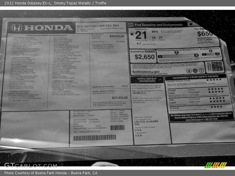 Smoky Topaz Metallic / Truffle 2012 Honda Odyssey EX-L