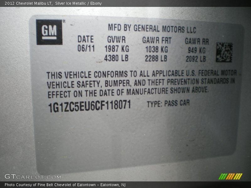 Silver Ice Metallic / Ebony 2012 Chevrolet Malibu LT