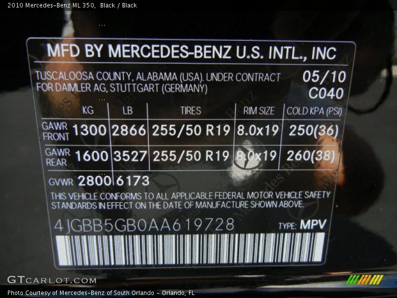 Black / Black 2010 Mercedes-Benz ML 350