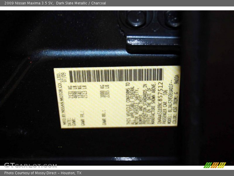 2009 Maxima 3.5 SV Dark Slate Metallic Color Code K50
