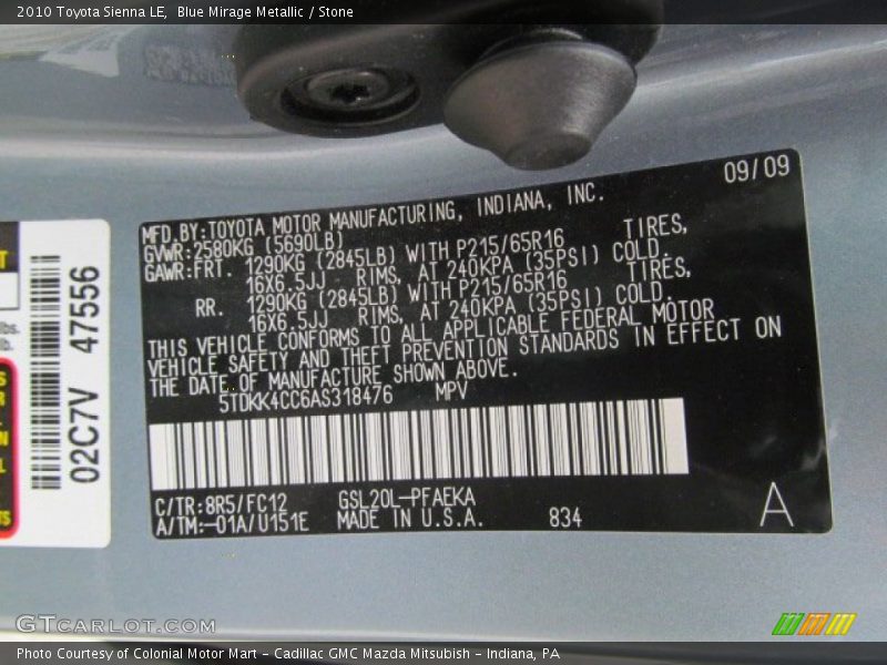 Blue Mirage Metallic / Stone 2010 Toyota Sienna LE