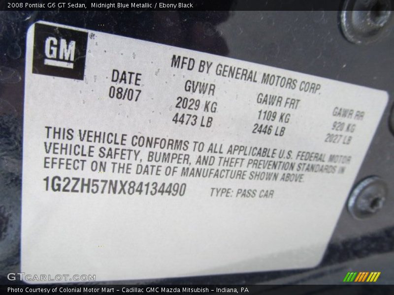 Midnight Blue Metallic / Ebony Black 2008 Pontiac G6 GT Sedan