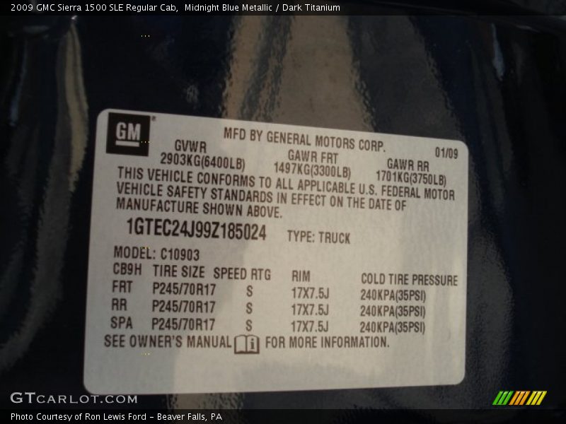Midnight Blue Metallic / Dark Titanium 2009 GMC Sierra 1500 SLE Regular Cab