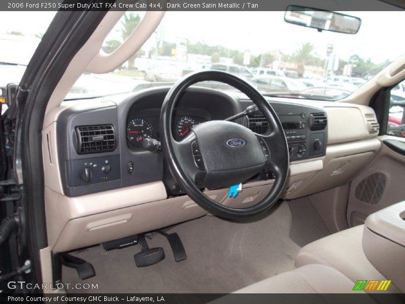 Dark Green Satin Metallic / Tan 2006 Ford F250 Super Duty XLT FX4 Crew Cab 4x4