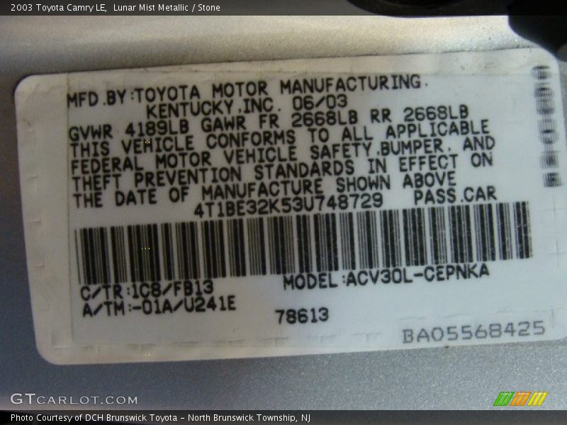 Lunar Mist Metallic / Stone 2003 Toyota Camry LE