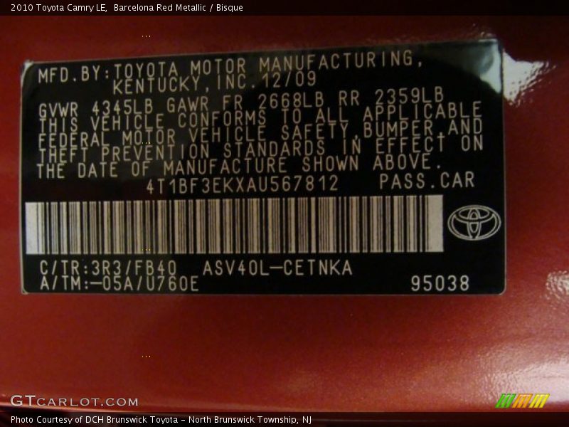Barcelona Red Metallic / Bisque 2010 Toyota Camry LE