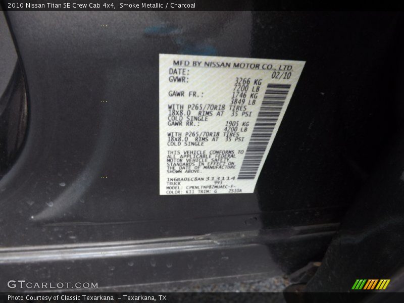 2010 Titan SE Crew Cab 4x4 Smoke Metallic Color Code K11