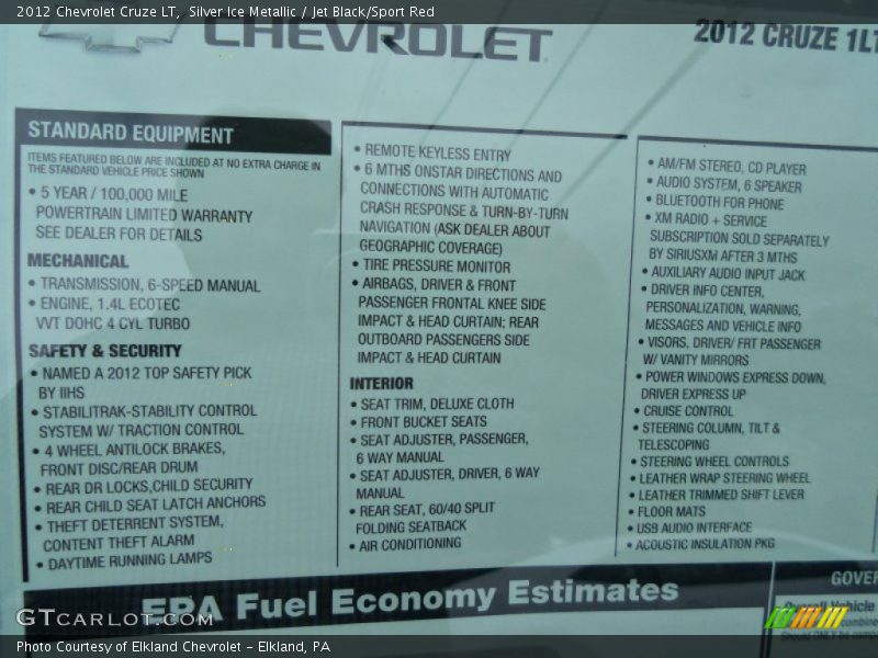 Silver Ice Metallic / Jet Black/Sport Red 2012 Chevrolet Cruze LT