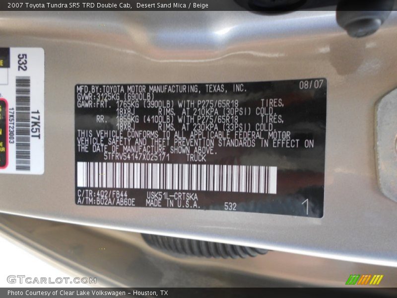 Desert Sand Mica / Beige 2007 Toyota Tundra SR5 TRD Double Cab