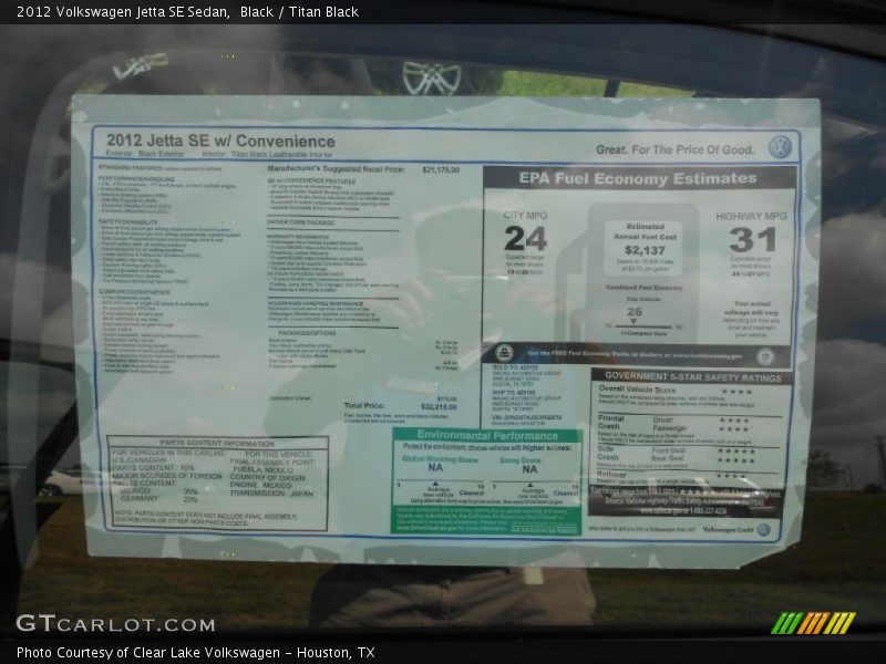 Black / Titan Black 2012 Volkswagen Jetta SE Sedan
